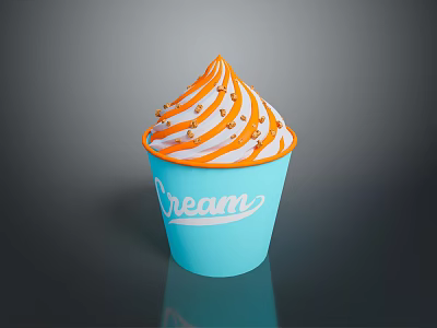 Blue Cup Cream Ice Cream With Orange And White Swirl Topped With Sprinkles 3d model
