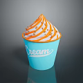 Blue Cup Cream Ice Cream With Orange And White Swirl Topped With Sprinkles