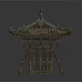 Ancient Chinese Pavilion With Traditional Tiled Roof And Curved Eaves Wooden Structure