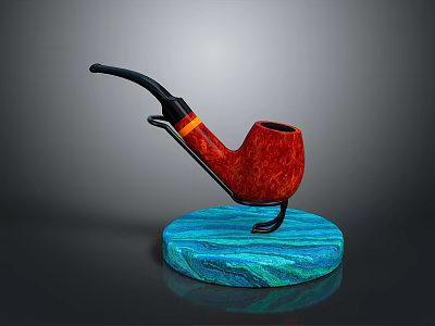 Elegant Red Smoking Pipe with Black Stem on Blue Textured Base for Daily Use 3d model