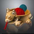 Cute Cat Shaped Container With Red And Blue Yarn Balls For Storage