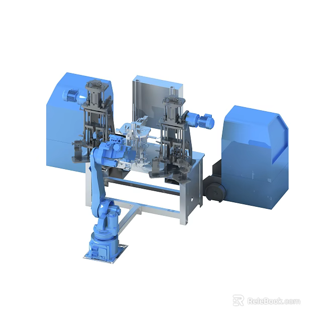 Blue Industrial Equipment Featuring Mechanical Arm And Structural Support Components 3d model