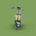 Blue Vintage Scooter With Black Leather Seat Front Headlight And Rear Rack