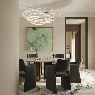 Modern Home Restaurant Box Dining Table and Chair Combination 3d model