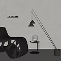 Black Poliform Modern Leisure Chair With Curved Design Side Table Pendant Lights And Floor Lamp