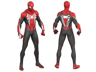 Man In Red And Black SpiderMan Costume Front And Back View With Detailed Design 3d model
