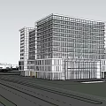 Modern High Rise Building Featuring Glass Facade Urban Trees Street And Cars