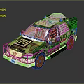 Military Vehicle With Camouflage Pattern Green Wheels Roof Equipment And Front Bumper Guard