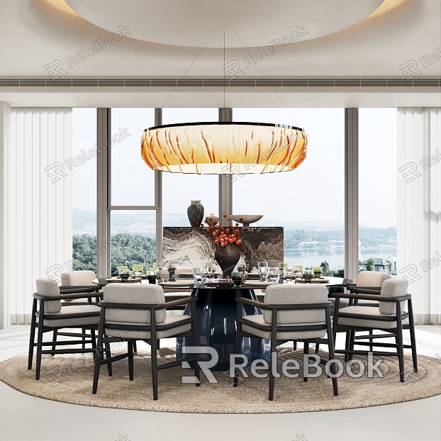 Dining Room Tableware Dining Chair Dining Table Chandelier Floral Table Decoration Curtain model