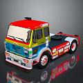 Colorful Cab Chassis Truck with Red Yellow Blue Body and Sponsor Logos