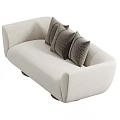Modern Beige Two-Seater Sofa With Dark Gray Stitched Cushions And Wooden Legs