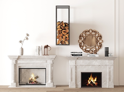 European style fireplace combination accessories electronic fireplace electronic flame wood pile 3d model