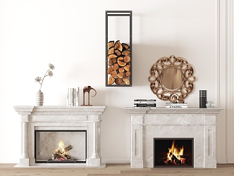 European style fireplace combination accessories electronic fireplace electronic flame wood pile 3d model