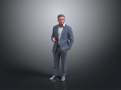 Man in Gray Suit Holding Red Object Standing Against Gray Background 3d model