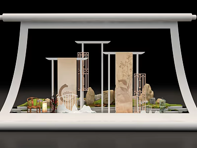 Other Traditional Chinese Decorative Scene With Wooden Screens Rocks And Lanterns 3d model