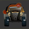Cartoon Style Off Road Vehicle With Orange Gray Color Red Cylindrical Parts And Rhino Horn