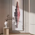 Abstract Art Painting With White Vase And Dried Flowers On Wooden Stand In Modern Interior