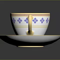 Elegant Porcelain Teacup With Saucer White Base Blue Floral Patterns And Gold Rim