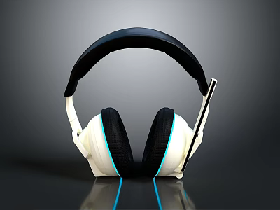 White And Black Computer Headphones With Blue Accents For Comfortable PC Gaming Use 3d model