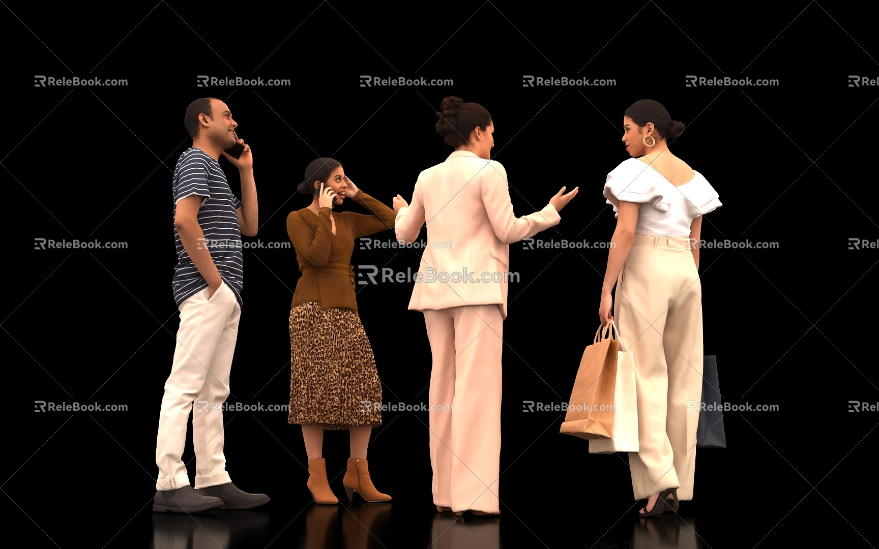 Women's Suit Shopping Calls Many People Scene Figures Crowd Standing Pedestrians Passerby Models 3d model