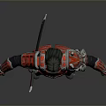A Man In Red And Black Samurai Armor With Spiked Shoulders And Sword