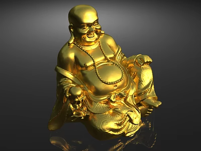 Golden Laughing Buddha Sculpture With Intricate Carving And Seated Posture 3d model