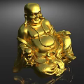 Golden Laughing Buddha Sculpture With Intricate Carving And Seated Posture