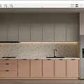 Modern Minimalist Kitchen Interior With Speckled Countertop Drawers And Light Toned Cabinets