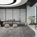 Spacious Modern Lounge Area With Panoramic Floor To Ceiling Windows And Comfortable Cozy Seating
