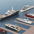 Luxury Yachts Docked at Marina with Various Sizes and Colors on Waterfront