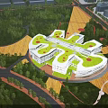 Aerial Planning Modern Campus Complex Layout With Green Roofs Surrounding Trees And Roads
