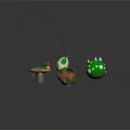 Cartoon Scene With Floating Spherical Objects Green White Patterns And Colorful Lines