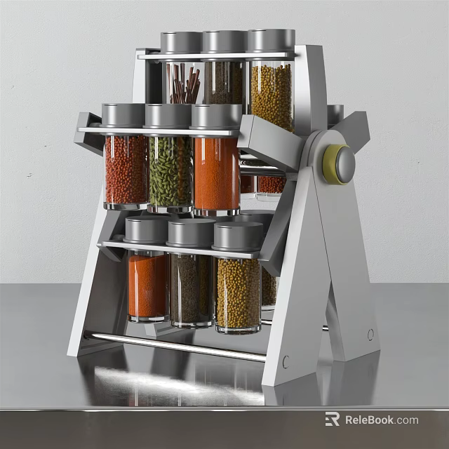 Sturdy Metal Spice Rack With Layered Shelves And Airtight Jars For Kitchen Storage 3d model 