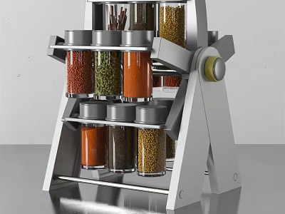 Sturdy Metal Spice Rack With Layered Shelves And Airtight Jars For Kitchen Storage 3d model