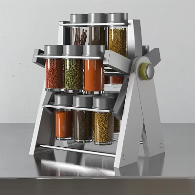 Sturdy Metal Spice Rack With Layered Shelves And Airtight Jars For Kitchen Storage 3d model