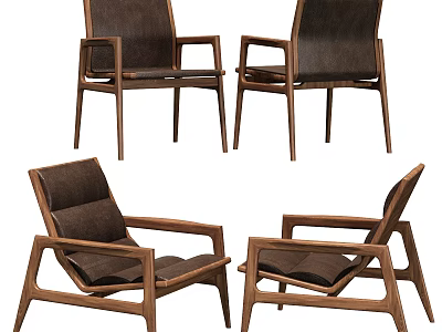 Modern Leisure Chair With Wooden Frame Dark Cushion Armrest Design For Living Room 3d model
