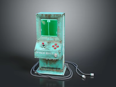 Vintage Green Space Ball Arcade Machine With Screen Buttons And Cables 3d model