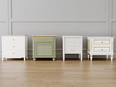 Classic And Modern Bedside Tables In White Green With Wooden Top Designs And Storage Drawers 3d model