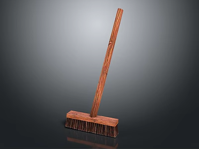 Handcrafted Wooden Broom With Long Handle And Natural Bristles Design 3d model