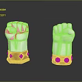 White Fists 3D Model With Orange Blue Base And Square Circular Embellishments