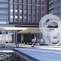 Modern Urban Commercial Landscape With High Rise Buildings Open Courtyard And Lush Greenery Features
