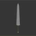 Polished Metal Sword Design With Wooden Handle And Decorative Ring On Gray Background