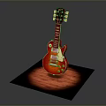 Red Electric Guitar With Glossy Finish And Golden Accents On Illuminated Display Base