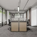 Modern Office Hallway Interior With Wooden Walls Grey Carpet Flooring Glass Doors And Blinds