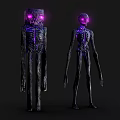 Two Eerie Skeleton Creatures With Purple Glowing Eyes And Wooden Texture