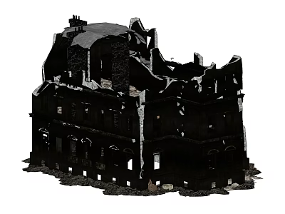 Ruined Multi storey Building Structure With Architectural Components Windows And Arches 3d model