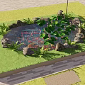 Outdoor Aquatic Pond with Koi Fish Lily Pads Rocks Green Plants and People Watching