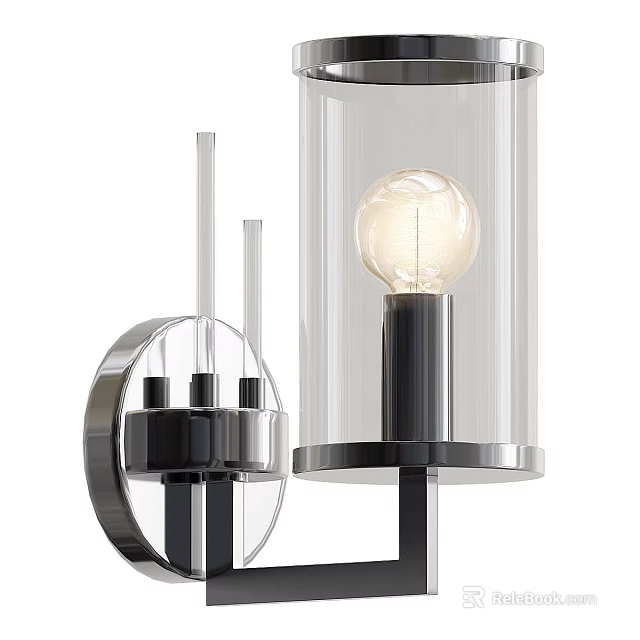 Elegant Modern Wall Sconce With Metal Frame Glass Shade And Exposed Bulb Design 3d model 