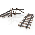 Wooden Train Tracks With Crossing Structure And Straight Rail Sections 3d model