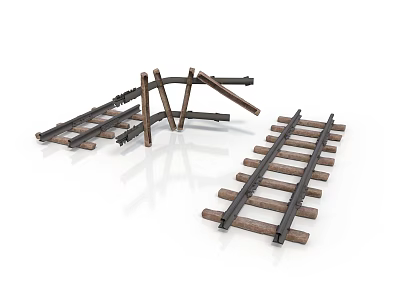 Wooden Train Tracks With Crossing Structure And Straight Rail Sections 3d model